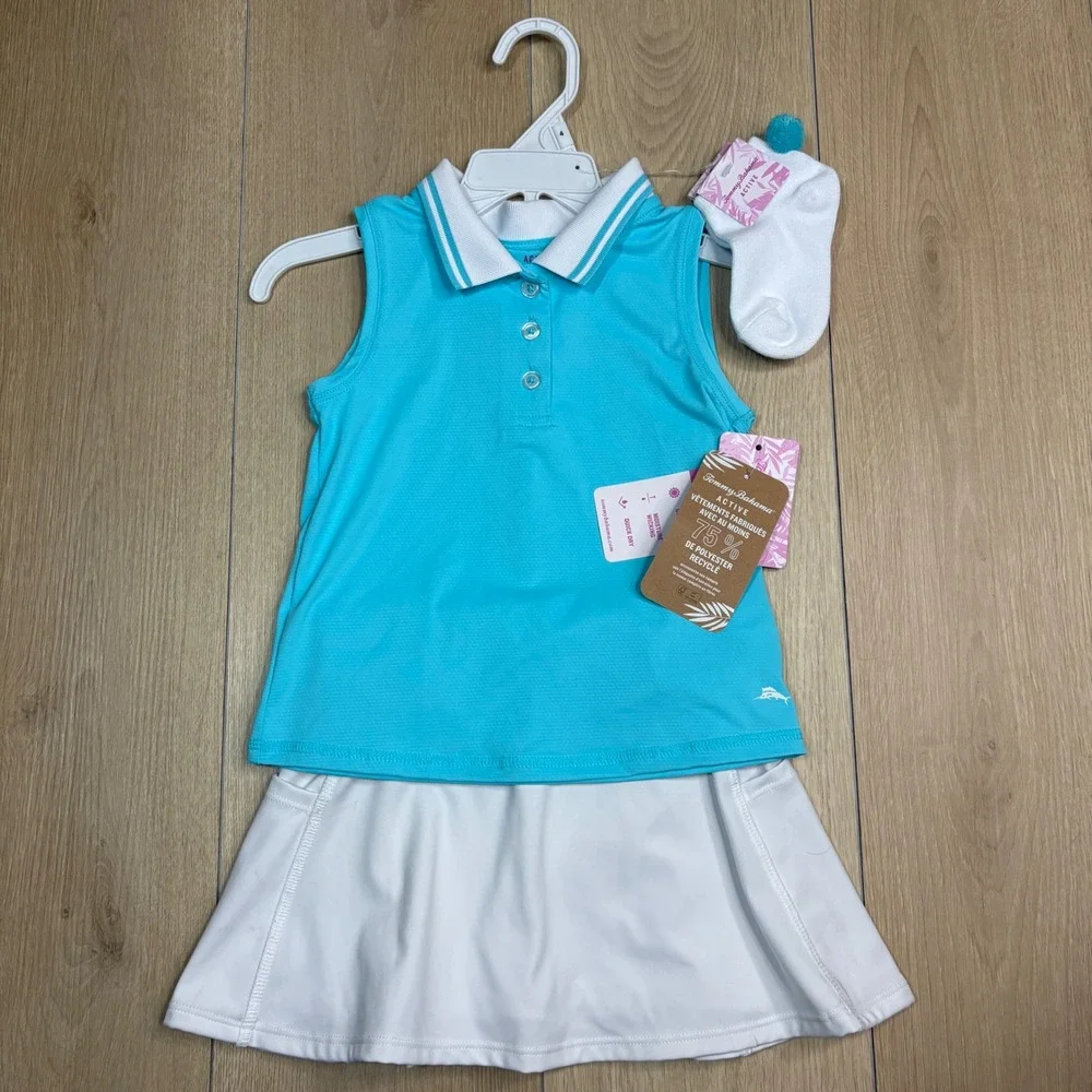 Tommy Bahama Active Girls 3pc Set Turquoise Polo Skort and Socks Size 4 XS NWT